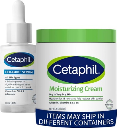 Picture of Cetaphil Ceramide Serum, Designed for Sensitive Skin, 1oz + Face & Body Moisturizer, Hydrating Moisturizing Cream for Dry to Very Dry, Sensitive Skin, 20 oz, Bundle