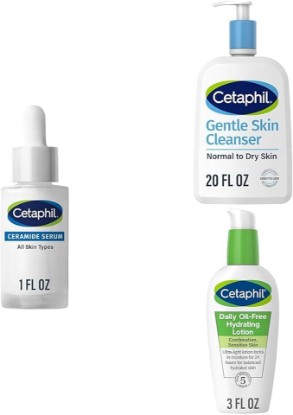 Picture of Cetaphil Ceramide Serum, Designed for Sensitive Skin, 1oz + Face Wash, Hydrating Gentle Skin Cleanser, 20oz, + Daily Hydrating Lotion for Face, With Hyaluronic Acid, 3 fl oz, Bundle