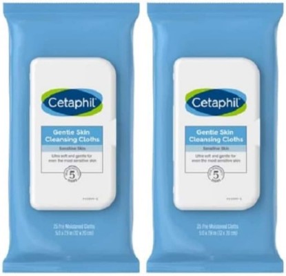Picture of Cetaphil Face and Body Wipes, Gentle Skin Cleansing Cloths, 25 Count (Pack of 2), for Dry, Sensitive Skin, Flip Top Closure, Great for the Gym, Travel, in the Car, Hypoallergenic, Fragrance Free