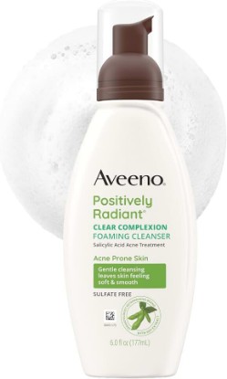 Picture of Aveeno Positively Radiant Clear Complexion Foaming Face Cleanser, 6 fl. oz | Facial Cleanser with Soy Extract & 0.5% Salicylic Acid, Acne Treatment Face Wash, Oil-Free, Hypoallergenic, No Added Sulfates
