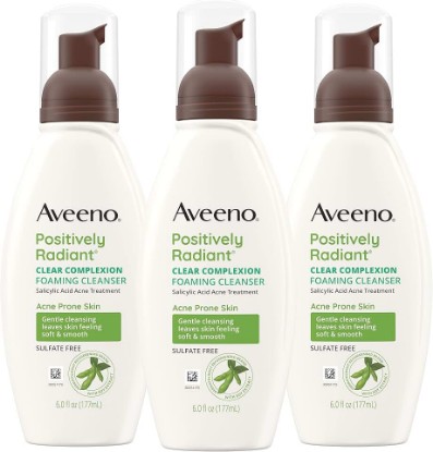 Picture of Aveeno Clear Complexion Foaming Oil-Free Facial Cleanser with Salicylic Acid Acne Medication for Breakout-Prone Skin & Soy Extracts, Hypoallergenic & Non-Comedogenic, 6 fl. oz, Pack of 3