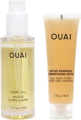 Picture of OUAI Hair Oil Full Size & Detox Shampoo Deluxe (2 Count) | Heat Protectant Treatment & Clarifying Cleanser, Apple Cider Vinegar, Keratin, Ama & Galanga Oils, Frizz Control, Shine