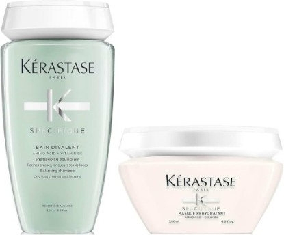 Picture of Kerastase Specifique Balancing Shampoo & Rehydrant Hair Mask Set For Oily Scalp and Hair - Cleanses Oil From Roots and Hydrates Dry Strand Ends