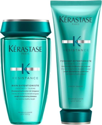 Picture of Kerastase Resistance Bain Extentioniste Length Strengthening Shampoo & Conditioner Set For Damaged Hair - Protects Hair and Scalp from External Aggressors, and Enhances Shine With Ceramides