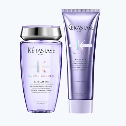 Picture of Kerastase Blond Absolu Lumière Illuminating Shampoo & Cicaflash Conditioner Set For Lightened, Highlighted and Grey Hair - Nourishes and Illuminates With Hyaluronic Acid