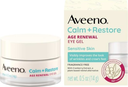 Picture of Aveeno Calm + Restore Age Renewal Eye Gel, Fragrance Free, 0.5 oz | Under Eye Cream with Nourishing Oat & Cranberry Extract, Visibly Improves the Look of Wrinkles & Crow's Feet