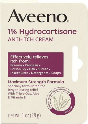 Picture of Aveeno Maximum Strength 1% Hydrocortisone Anti-Itch Cream, 1 oz | Itch Relief from Eczema Psoriasis, Insect Bites, Poison Ivy Oak & Sumac, Formulated With Aloe & Vitamin E