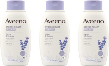 Picture of Aveeno Stress Relief Body Wash with Soothing Oat, Lavender, Chamomile & Ylang-Ylang Essential Oils, Hypoallergenic, Dye-Free & Soap-Free Calming Body Wash, 12 fl. Oz (Pack of 3)