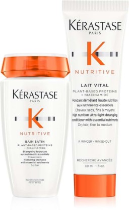 Picture of Kerastase Nutritive Bain Satin Shampoo & Lait Vital Conditioner Set For Fine to Medium Dry Hair - Gently Cleanses and Replenishes Moisture With Plant-Based Proteins & Niacinamide
