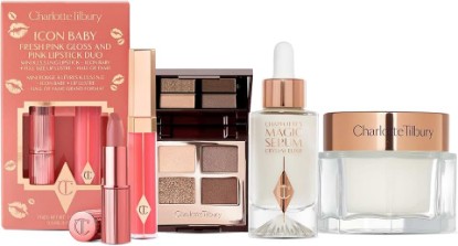 Picture of Charlotte Tilbury Holiday Beauty Set - Full-Size Charlotte's Magic Cream & Magic Serum, Golden Goddess Eyeshadow Quad & Icon Baby Lip Duo - Complete Skincare Makeup Gift Collection for a Radiant Glow