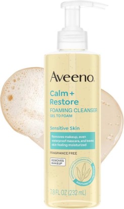 Picture of Aveeno Calm + Restore Foaming Cleanser, Fragrance-Free, 7.8 fl. oz | Foaming Cleanser for Sensitive Skin, Removes Makeup, Formulated With Soothing Oat, Feverfew & Hyaluronic Acid