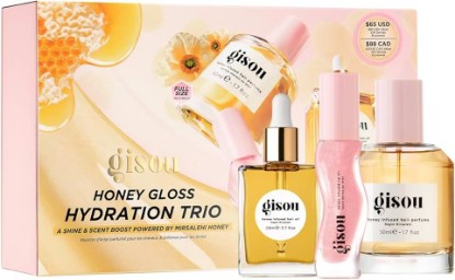 Picture of Gisou Honey Gloss Hydration Trio – Hair Oil, Watermelon Sugar Lip Oil & Wildflower Honey Perfume Gift Set for Glossy Shine, Hydration & Long-Lasting Scent