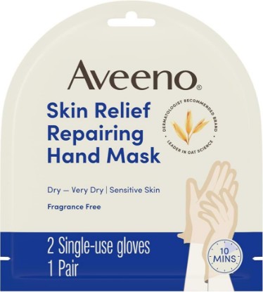 Picture of Aveeno Skin Relief Repairing Hand Mask, Fragrance-Free, 1 Pair | Moisturizing Gloves, For Very Dry Skin, Triple Oat & Shea Butter, Suitable for Sensitive Skin, Single-Use Gloves