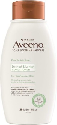 Picture of Aveeno Strength & Length Plant Protein Blend Conditioner, Vegan Formula for Strong Healthy Looking Hair, White, Unscented, 12 Fl Oz