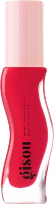Picture of Gisou Honey Infused Lip Oil (0.27 Fl Oz) - Strawberry Sorbet | Sheer pinky red shade, refreshing strawberry sorbet scent, intense hydration & glossy shine, no stickiness