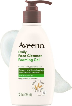 Picture of Aveeno Daily Foaming Gel Facial Cleanser, Fragrance Free, 12 fl. oz | Face Cleanser for Normal, Oily or Sensitive Skin, Prebiotic Oat Formula, No Added Sulfates, Parabens, Dyes & Soap
