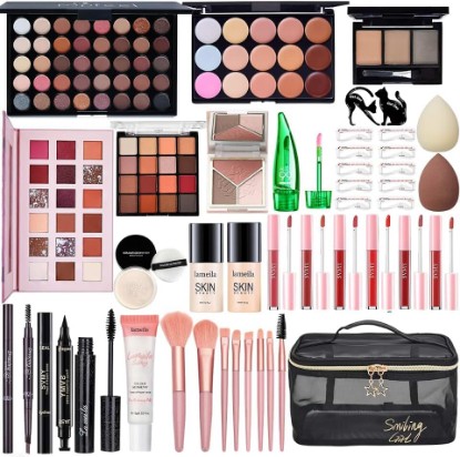 Picture of All in One Makeup Kit for Women Full Kit, Make Up Gift Set for Women | Makeup Essential Bundle Include Foundation Face Primer Eyeshadow Contour Palette Lipstick Eyeliner Mascara Cosmetic Brush Set