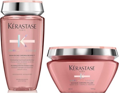 Picture of Kerastase Chroma Absolu Chroma Respect Shampoo Riche & Mask Set For Sensitized or Damaged Color-Treated Hair - Strengthens, Protects and Nourishes With Lactic Acid