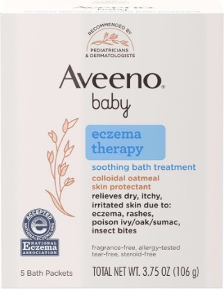 Picture of Aveeno Baby Eczema Therapy Soothing Bath Treatment for Relief of Dry, Itchy & Irritated Skin, Made with Natural Colloidal Oatmeal, Fragrance-, Paraben-, Steroid- & Tear-Free, 5 ct