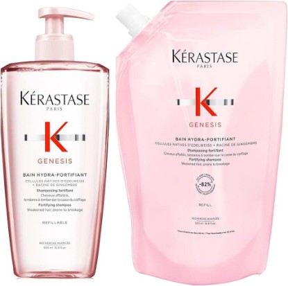 Picture of Kerastase Genesis Hydra-Fortifiant Shampoo & Refill Pouch - Strengthens & Hydrates, Reduces Breakage, For Weakened Hair, 16.9 Fl Oz