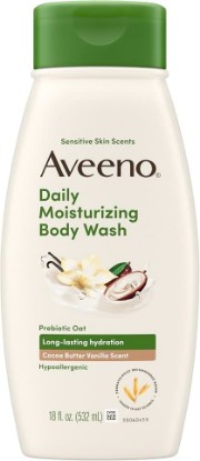 Picture of Aveeno Daily Moisturizing Body Wash, Cocoa Butter Vanilla, 18 fl. oz | Cocoa Butter Vanilla Scent, Soothing Prebiotic Oat, Long-Lasting Hydration for Sensitive Skin, Hypoallergenic, Paraben-Free