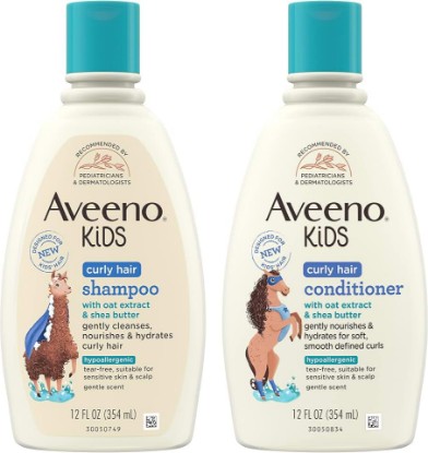 Picture of Aveeno BABY Kids Curly Hair Shampoo and Conditioner Set, 12 fl. Oz each with Oat Extract & Shea Butter, Hydrating, Hypoallergenic, Moisturizing for Defined Curls, Gentle for Kids' Developing Hair