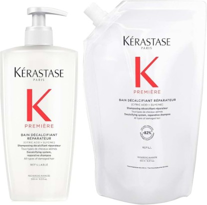 Picture of Kerastase Première Bain Décalcifiant Réparateur Shampoo & Refill Pouch - Gently Cleanses, Removes Calcium Overdose, Repairs & Strengthens Damaged Hair, 16.9 Fl Oz