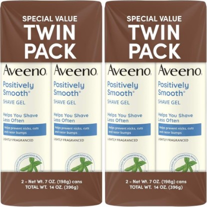 Picture of Aveeno Positively Smooth Moisturizing Shave Gel with Soy, Aloe & Vitamin E helps Prevent Nicks, Cuts & Razor Bumps, Creamy Shave Gel for a Close, Smooth Shave, Lightly Fragranced, Twin Pack, 2 x 7 oz