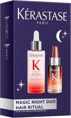 Picture of Kerastase Magic Night Hair Serum Set with Genesis Anti-Hair Fall Serum and Nutritive 8H Overnight Serum, Hair Care Gift Set to Strengthen, Nourish, and Reduce Break age, 2-Piece Set