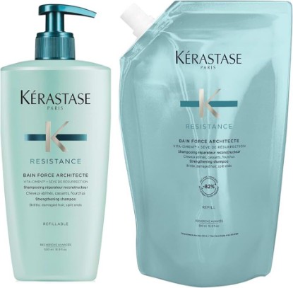 Picture of Kerastase Resistance Force Architecte Shampoo and Refill Pouch - Rebuilds & Nourishes Damaged Fibers, Smooths & Illuminates Hair, For Damaged Hair, 16.9 Fl Oz