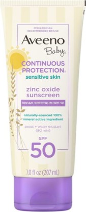 Picture of Aveeno Baby Continuous Protection Mineral Sunscreen Lotion SPF 50, 7 fl oz | Broad Spectrum SPF, Zinc Oxide, Suitable for Sensitive Skin, Tear-Free, Sweat & Water-Resistant, Non-Greasy