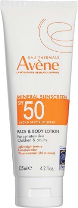 Picture of Avène Sheer SPF 50, Mineral Sunscreen 100% mineral UVA/UVB filter, 4.23 oz | SPF 50 Mineral Sunscreen 100% mineral UVA/UVB filter, no white cast, non-greasy, water-resistant 80 min, face & body