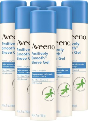 Picture of Aveeno Positively Smooth Moisturizing Shave Gel with Soy, Aloe & Vitamin E helps Prevent Nicks, Cuts & Razor Bumps, Creamy Shave Gel for a Close, Smooth Shave, Lightly Fragranced, 7 oz, 6 Pack