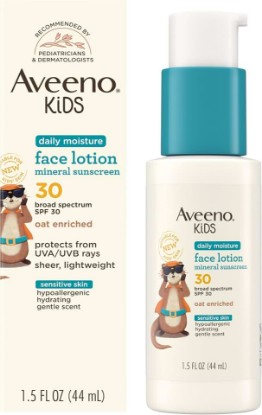Picture of Aveeno Kids Daily Moisture Face Lotion with SPF 30, 1.5 fl. oz | Oat Enriched Face Moisturizer with Mineral Sunscreen, Broad-Spectrum Sun Protection for Sensitive Skin, Hypoallergenic