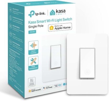 Picture of Kasa Apple HomeKit Smart Light Switch KS200, Single Pole, Neutral Wire Required, 2.4GHz Wi-Fi Light Switch Works with Siri, Alexa and Google Home, UL Certified, No Hub Required, White