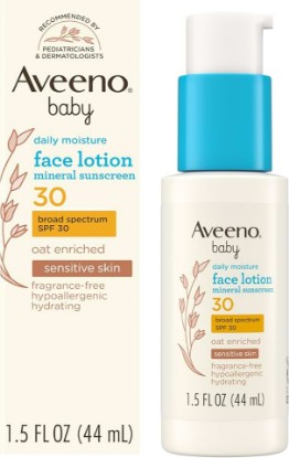 Picture of Aveeno Baby Daily Moisture Face Lotion SPF 30, 1.5 fl. oz | Oat Enriched Face Moisturizer with Mineral Sunscreen, Broad-Spectrum Sun Protection for Sensitive Skin, Hypoallergenic