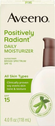 Picture of Aveeno Positively Radiant Daily Facial Moisturizer with Broad Spectrum SPF 15 Sunscreen & Total Soy Complex for Even Tone & Texture, Hypoallergenic, Oil-Free & Non-Comedogenic, 4 fl. oz