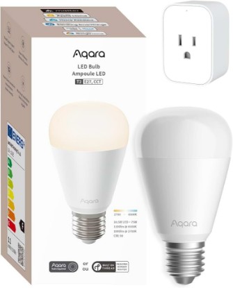 Picture of Aqara Thread/Zigbee Smart LED Light Bulb T2 E26 with Smart Plug,Tunable White (2700K-6500K),75W Equivalent,Matter, Works with HomeKit,Alexa,Google Home
