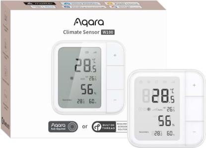 Picture of Aqara Thread/Zigbee Smart Climate Sensor W100, Wireless Remote HVAC Control | Temperature and Humidity Monitoring, 3 Customizable Smart Buttons, Works with HomeKit, Alexa, Google & More