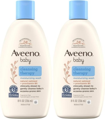 Picture of Aveeno Baby Cleansing Therapy Moisturizing Baby Body Wash with Natural Oatmeal & ProVitamin B5, Gentle Tear-Free Baby-Bath Wash for Sensitive & Eczema-Prone Skin, Hypoallergenic, 8 oz (Pack of 2)