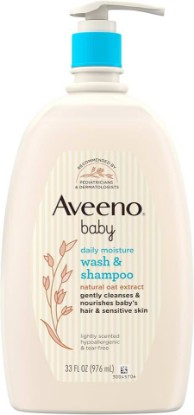 Picture of Aveeno Baby Daily Moisture Gentle Bath Wash & Shampoo with Natural Oat Extract, Hypoallergenic, Tear-Free & Paraben-Free Formula For Sensitive Hair & Skin, Lightly Scented, 33 fl. oz