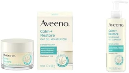 Picture of Bundle of Aveeno Calm + Restore Oat Gel Facial Moisturizer for Sensitive Skin, Fragrance-Free & Hypoallergenic, 1.7 oz + Aveeno Calm + Restore Nourishing Oat Cleanser, Fragrance-Free 7.8 fl oz
