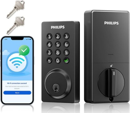 Picture of PHILIPS Smart Lock, Smart Door Lock Built-in WiFi, App Remote Control, Keyless Entry Door Lock for Front Door, Deadbolt Lock Auto Lock, Support Alexa & Google, IP54 Waterproof, Black
