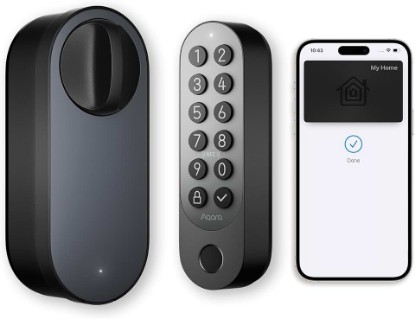 Picture of Aqara Smart Retrofit Lock U200 with Apple Home Key & Fingerprint, Black | Keypad Included, Rechargeable Battery, Matter over Thread, Supports Apple Home, Alexa, SmartThings, Keyless Entry Door Lock
