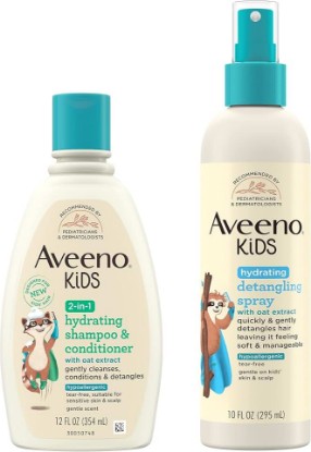 Picture of Aveeno Kids Hydrating 2-in-1 Shampoo & Conditioner with Detangling Spray, Gently Cleanses and Conditions Hair, 12 fl. oz & 10 fl. oz