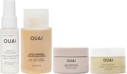 Picture of OUAI Travel Kit - Includes Travel Size Leave In Conditioner, Detox Shampoo, Fine to Medium Hair Mask, Scalp & Body Scrub (4 Count)