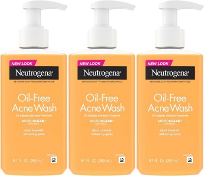 Picture of Neutrogena Oil Free Acne Face Wash, 9.1 fl. oz, 3 Pack | Salicylic Acid, Noncomedogenic, Residue-Free Facial Cleanser, Suitable for Oily Skin, Easy-Pump Bottles