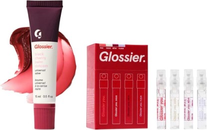 Picture of Glossier Fragrance & Balm Duo - You Mini Wardrobe Set 4 x 1.5ml, Balm Dotcom Black Cherry Lip Tint 15ml, Travel Perfume Sampler & Hydrating Burgundy Lip Care