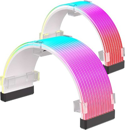 Picture of RGB Cable Extension PC Kit, Flexible ARGB Lighting Sleeves, RGB PC Cables Extension, Fits 8Pin/24Pin Cover for Motherboard and GPU PC Cables, 5V 3Pin ARGB SYNC, RGB PSU Cables Black