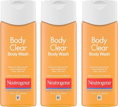 Picture of Neutrogena Body Clear Acne Body Wash, 3 x 8.5 fl oz | 2% Salicylic Acid & Glucerin, Oil Free, Breakouts on Back Chest & Shoulders, Non-Comedogenic, Gentle on Skin
